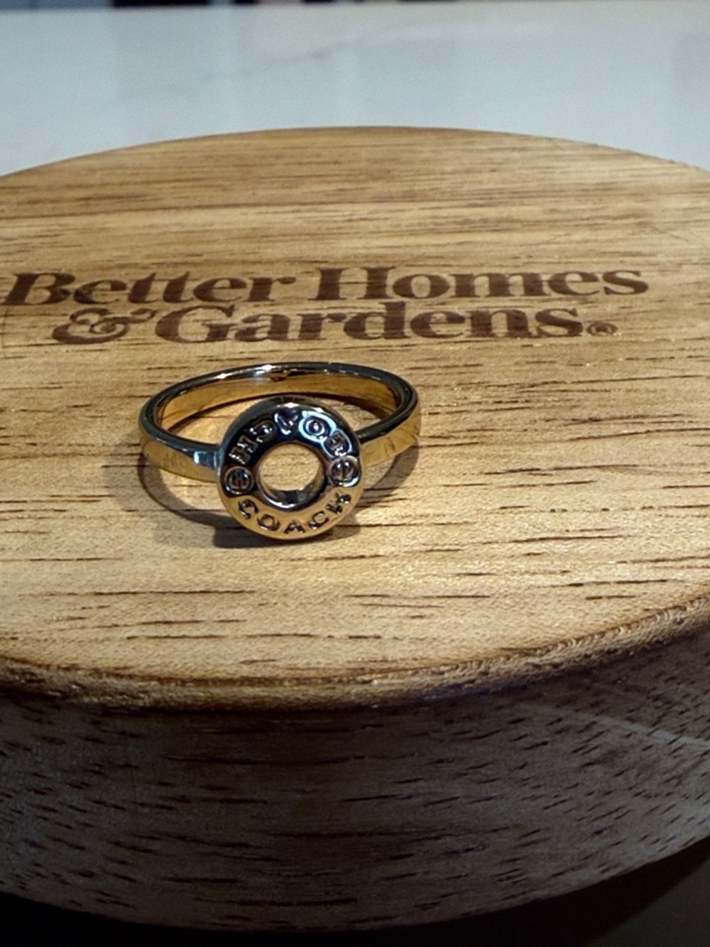 Coach Gold Tone Circular Logo Ring